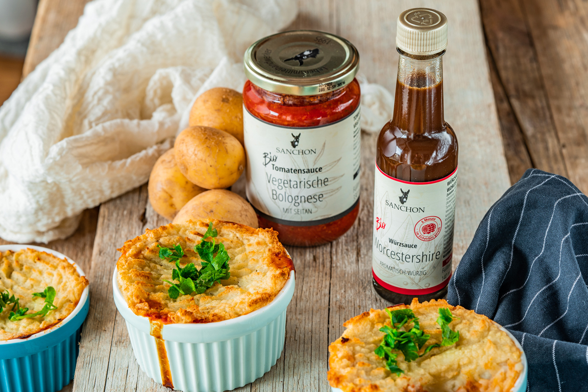 Veganer Shepherd`s Pie mit Saucen von Sanchon