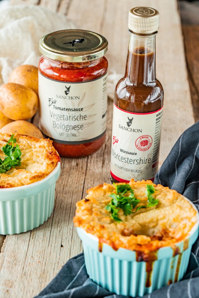Worcestersauve vegan und vegetarische Bolognese mit Seitan, passend zum veganen Shepherd`s pie