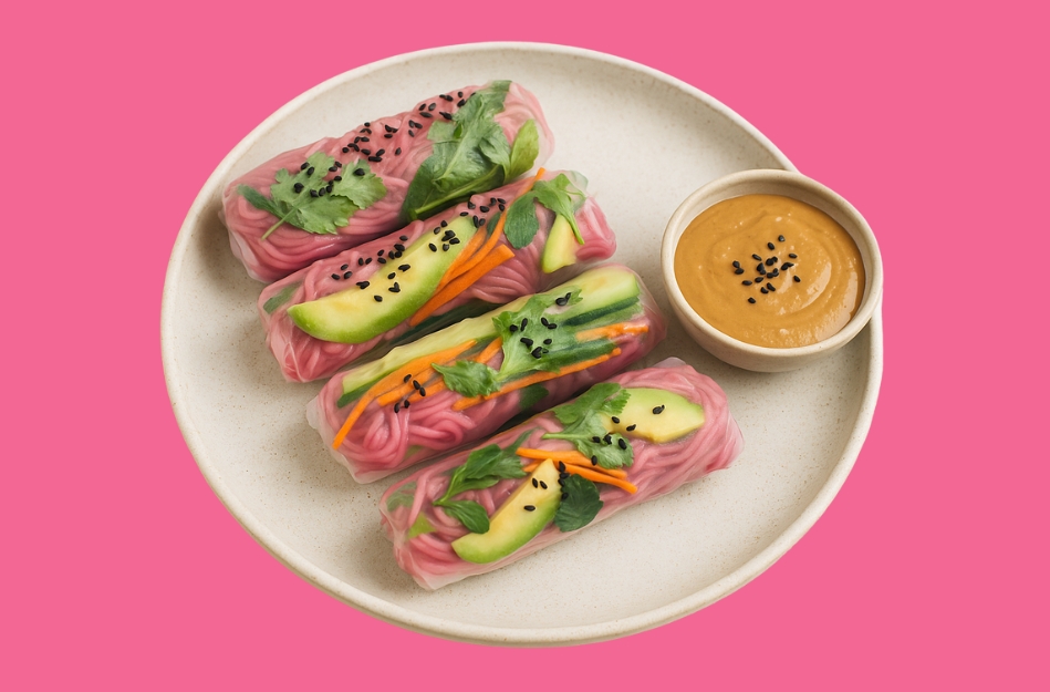 Pinke Sommerrollen mit der besten Erdnusssauce der Welt
